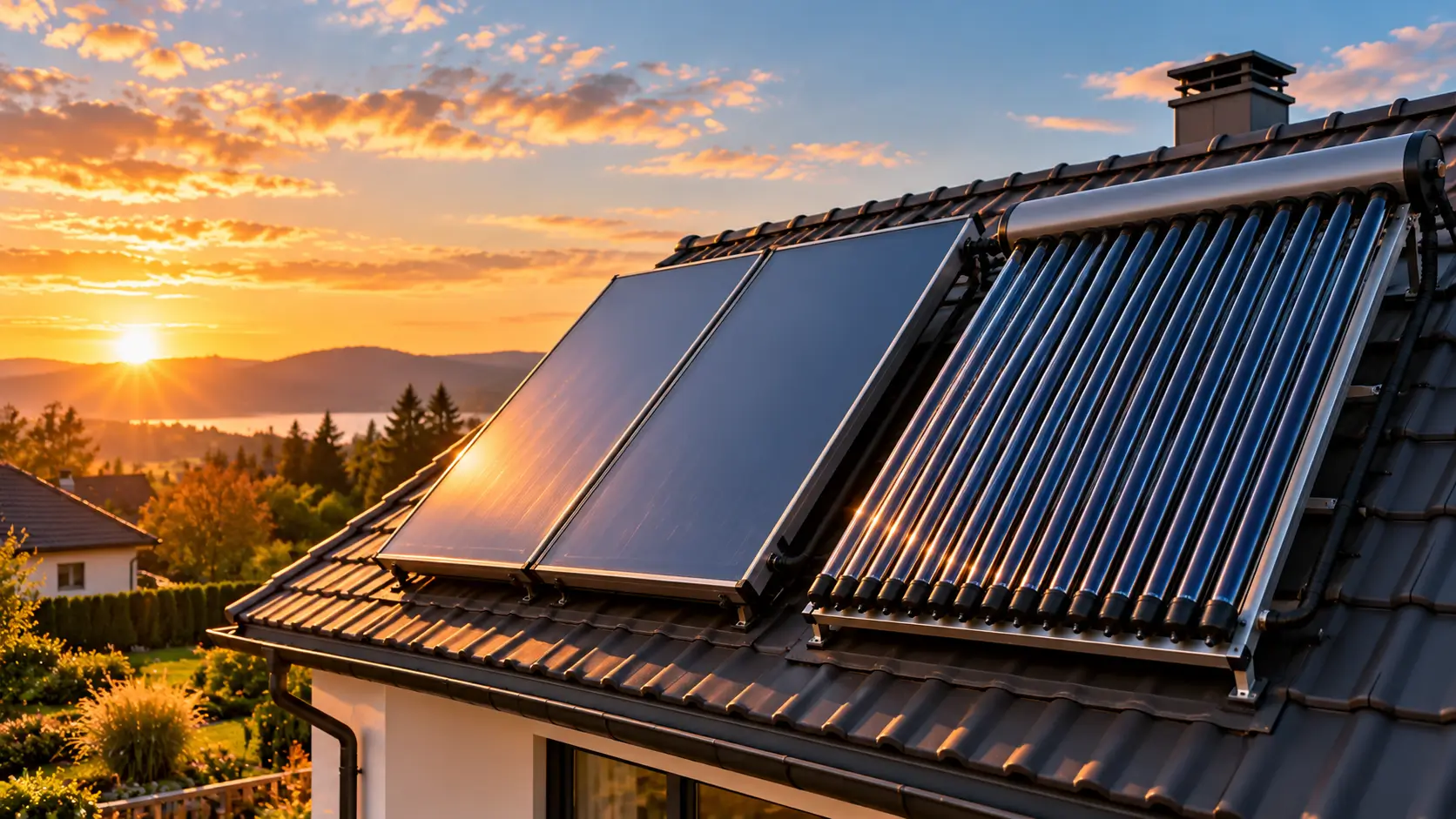 Porównanie kolektora słonecznego płaskiego i próżniowego na dachu domu